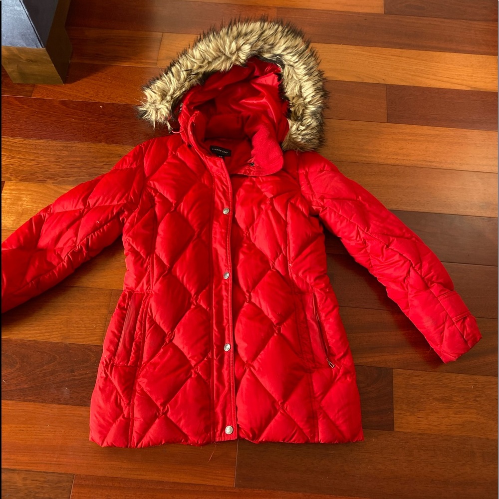 Lands’ End puffer jacket with removable hood